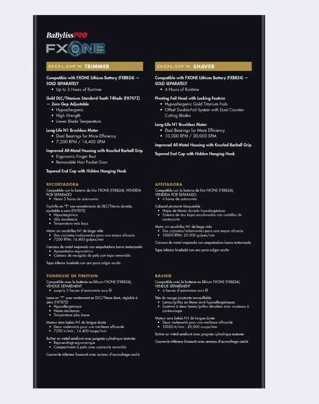 Alt view image 5 of 7 - BaBylissPRO FXONE GoldFX Trimmer & Foil Shaver Prepack (Tool Only) FX1FSTGTO