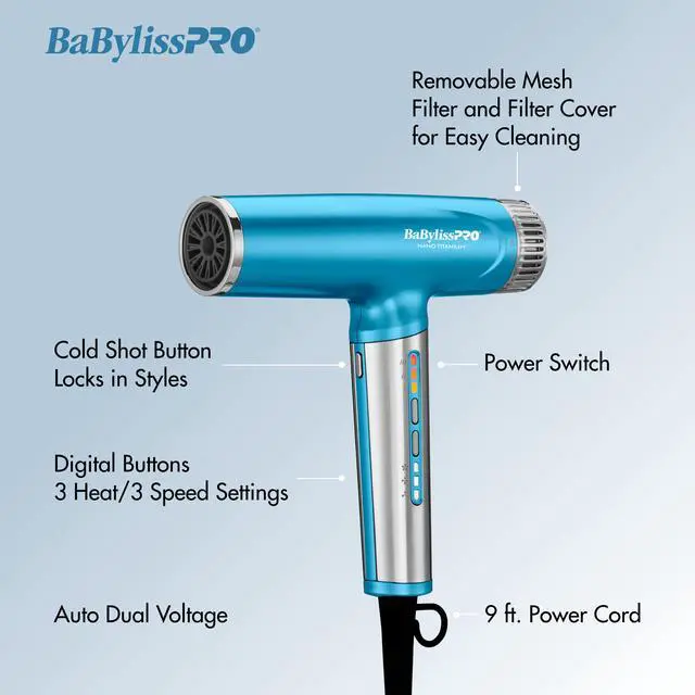 Alt view image 4 of 8 - BaBylissPRO Nano Titanium™ Nano Light Ionic Dryer & 1" Ultra-Sleek Styling Iron Prepack, BNTPP94