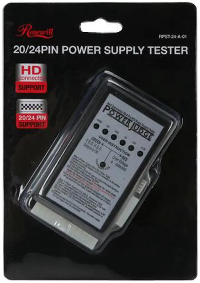 Alt view image 4 of 4 - Rosewill RPST-24-A-01 20/24 Pin Power Supply Tester - OEM
