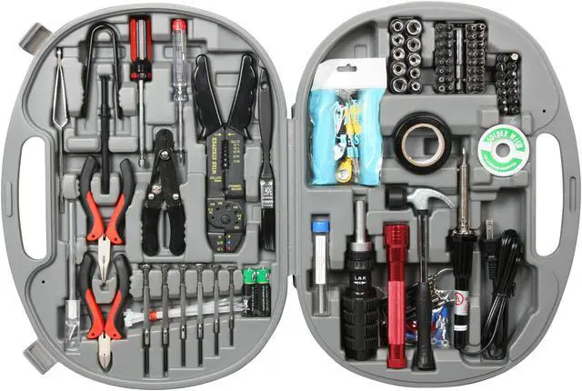 Alt view image 2 of 3 - Rosewill 146-Piece Computer Tool Kit for Network & PC Repairs, Wire Stripper, Soldering Iron, Flashlight, ESD Strap, Nose Pliers,  Phillips Screwdriver, Hex Bits, Torq Bits, Star Bits - RTK-146