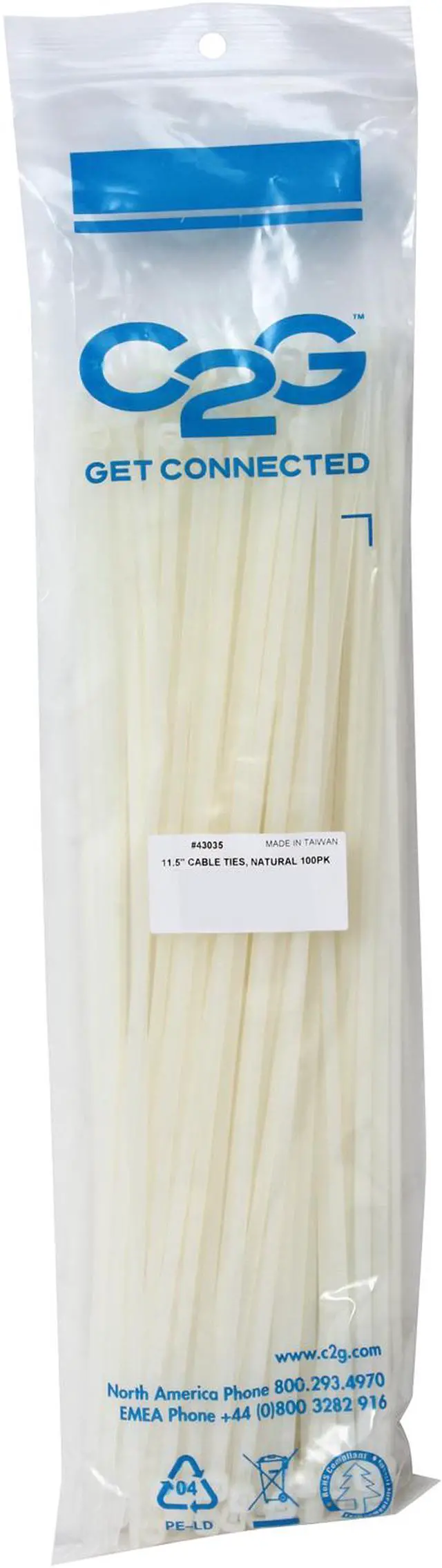 Alt view image 2 of 2 - C2G/Cables To Go 43035 11.5in White Cable Ties - 100 Pack
