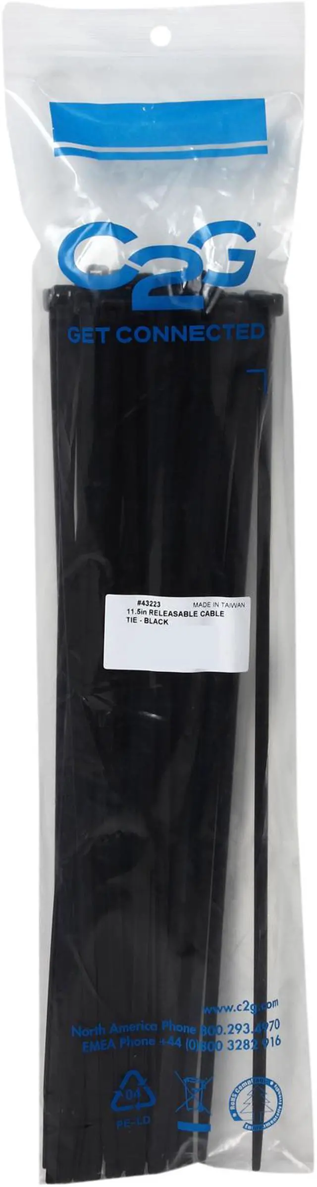 Alt view image 2 of 2 - C2G/Cables To Go 43223 11.5 Inch Releasable/Reusable Black Cable Ties - 50 pack