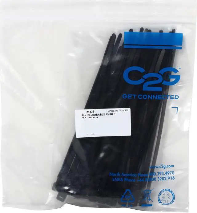 Alt view image 2 of 2 - C2G/Cables To Go 43221 6 Inch Releasable/Reusable Black Cable Ties, 50 Pack