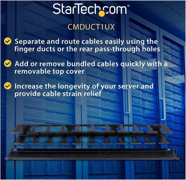Alt view image 4 of 4 - StarTech.com 1U Horizontal Finger Duct Rack Cable Management Panel with Cover