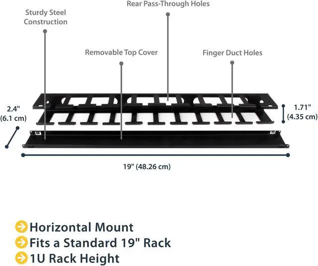 Alt view image 2 of 4 - StarTech.com 1U Horizontal Finger Duct Rack Cable Management Panel with Cover