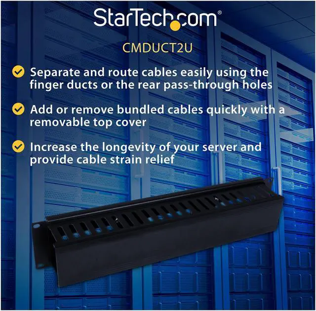 Alt view image 5 of 5 - StarTech.com 2U Horizontal Finger Duct Rack Cable Management Panel with Cover