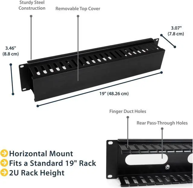 Alt view image 3 of 5 - StarTech.com 2U Horizontal Finger Duct Rack Cable Management Panel with Cover