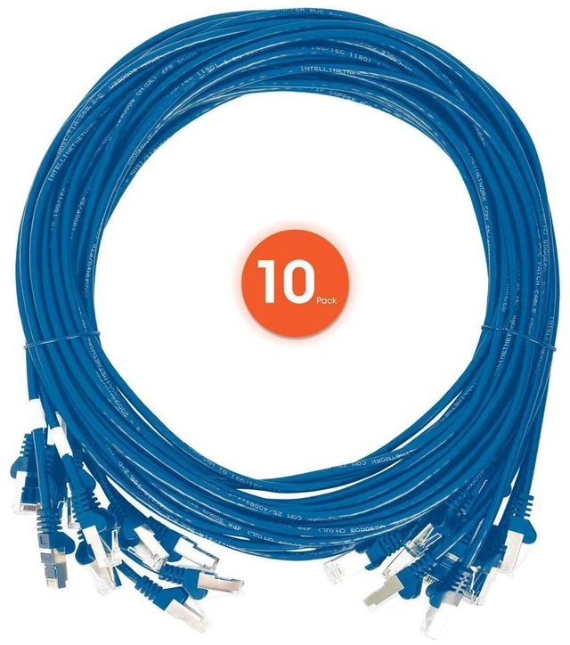 Alt view image 5 of 6 - Intellinet Cat6 U/UTP Slim Network Patch Cable, 0.5 ft., Blue, 10-Pack, 10G, 250 MHz, 100% Copper, 30 AWG, RJ45, Stranded, Snag-free, Gold-plated Contacts