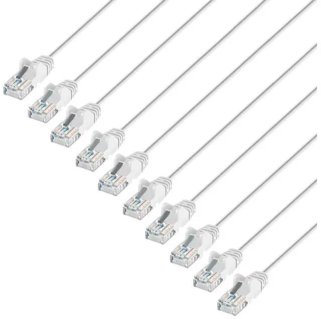 Main image of Intellinet Cat6 U/UTP Slim Network Patch Cable, 5 ft., White, 10-Pack, 10G, 250 MHz, 100% Copper, 30 AWG, RJ45, Stranded, Snag-free, Gold-plated Contacts