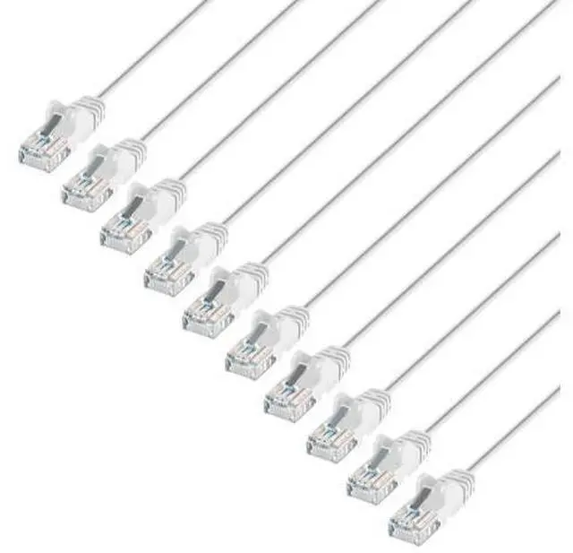 Main image of Intellinet Cat6 U/UTP Slim Network Patch Cable, 0.5 ft., White, 10-Pack, 10G, 250 MHz, 100% Copper, 30 AWG, RJ45, Stranded, Snag-free, Gold-plated Contacts