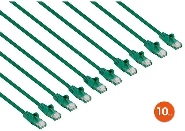 Alt view image 2 of 7 - Intellinet Cat6 U/UTP Slim Network Patch Cable, 14 ft., Green, 10-Pack, 10G, 250 MHz, 100% Copper, 30 AWG, RJ45, Stranded, Snag-free, Gold-plated Contacts