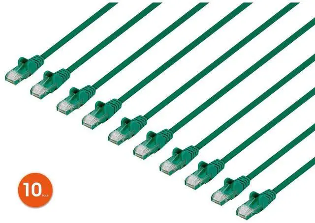 Main image of Intellinet Cat6 U/UTP Slim Network Patch Cable, 14 ft., Green, 10-Pack, 10G, 250 MHz, 100% Copper, 30 AWG, RJ45, Stranded, Snag-free, Gold-plated Contacts