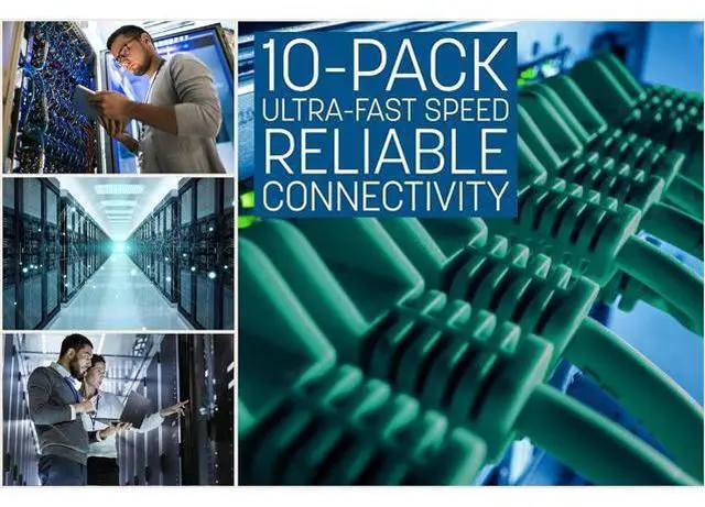 Alt view image 4 of 7 - Intellinet Cat6 U/UTP Slim Network Patch Cable, 14 ft., Green, 10-Pack, 10G, 250 MHz, 100% Copper, 30 AWG, RJ45, Stranded, Snag-free, Gold-plated Contacts