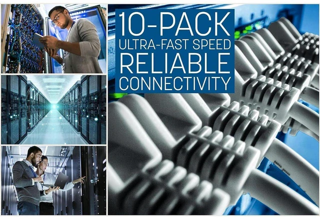 Alt view image 2 of 5 - Intellinet Cat6 U/UTP Slim Network Patch Cable, 7 ft., White, 10-Pack, 10G, 250 MHz, 100% Copper, 30 AWG, RJ45, Stranded, Snag-free, Gold-plated Contacts