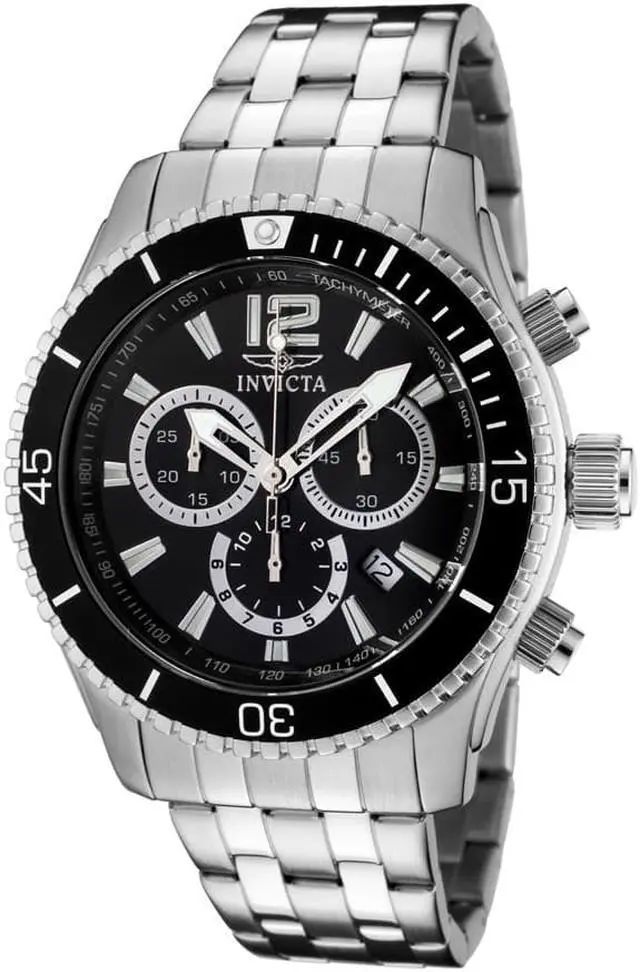 Alt view image 3 of 12 - Invicta 0621 Men's Stainless Steel Black Dial Chronograph