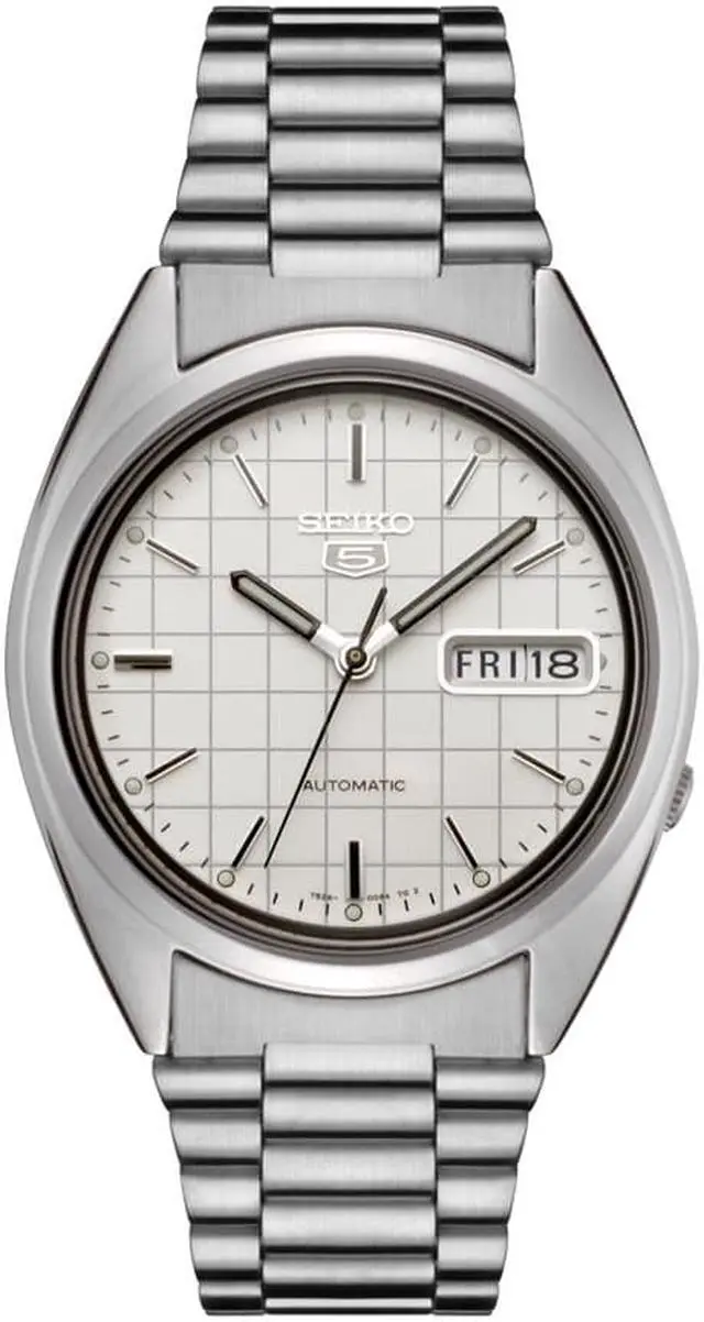 Alt view image 6 of 7 - Men's Seiko 5 Automatic White Grid Dial Stainless Steel