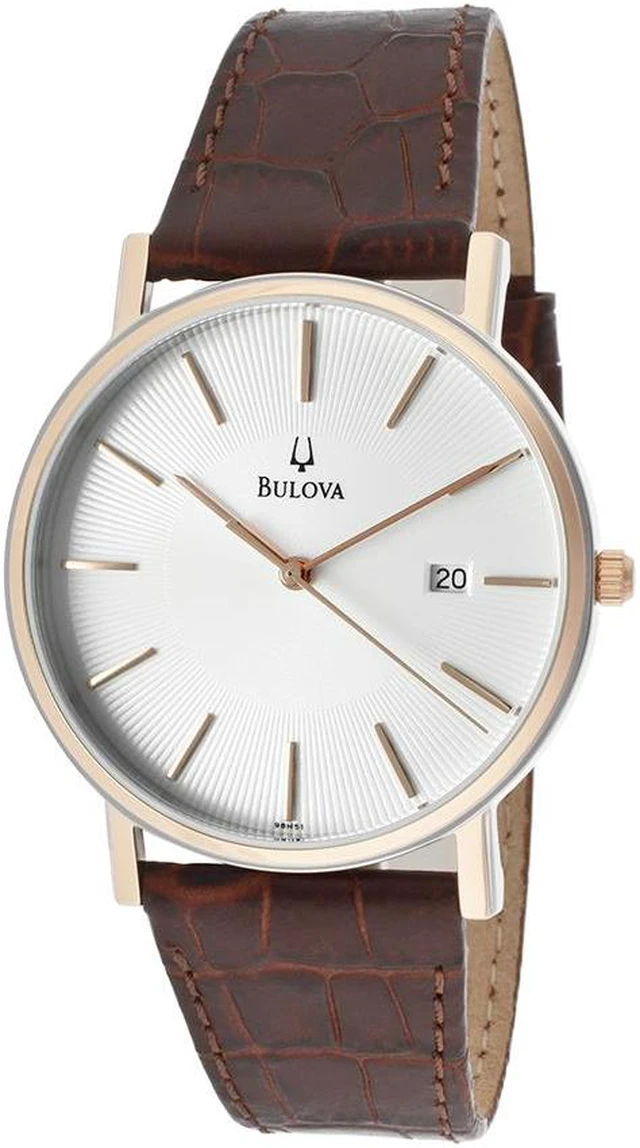 Alt view image 13 of 20 - Bulova Mens Two-Tone Rose Gold Brown Leather Band Quartz Watch 98H51