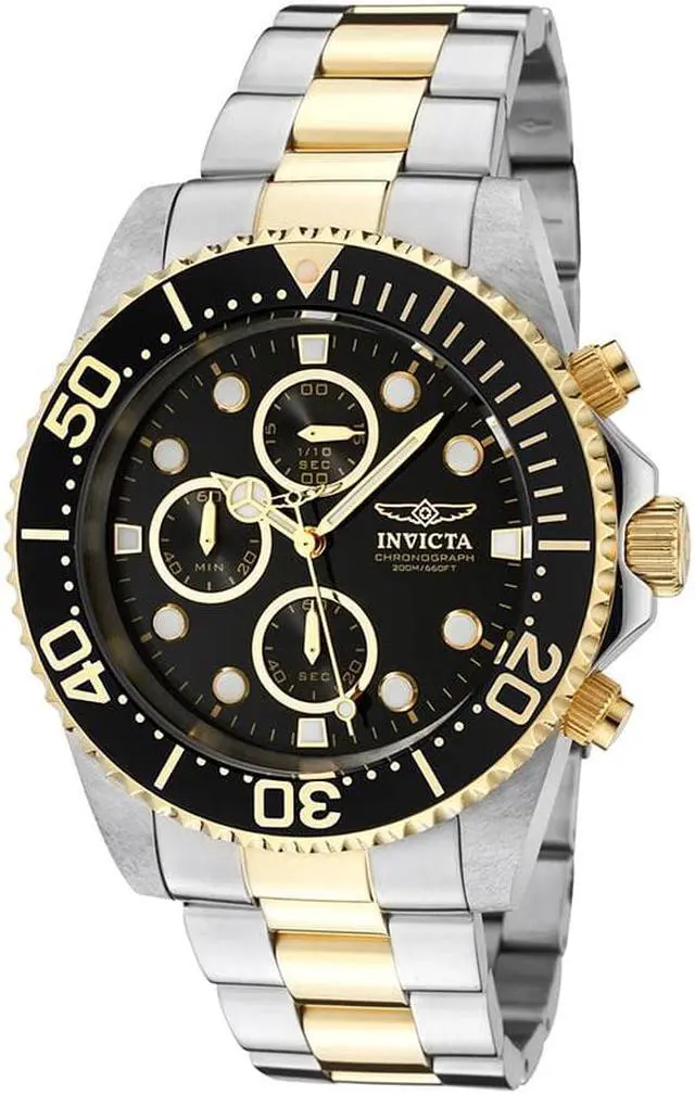 Alt view image 4 of 17 - Invicta 1772 Men's Pro Diver Two Tone Black Dial Coin Edge Bezel Chronograph Wat