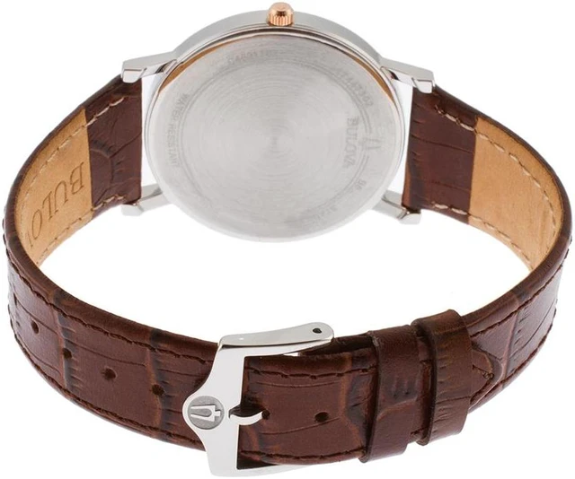 Alt view image 14 of 20 - Bulova Mens Two-Tone Rose Gold Brown Leather Band Quartz Watch 98H51