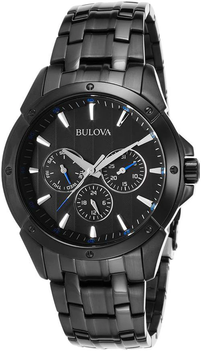 Alt view image 2 of 12 - Bulova Mens Day/Date Black ION Finish Bracelet Dress Quartz Watch 98C121