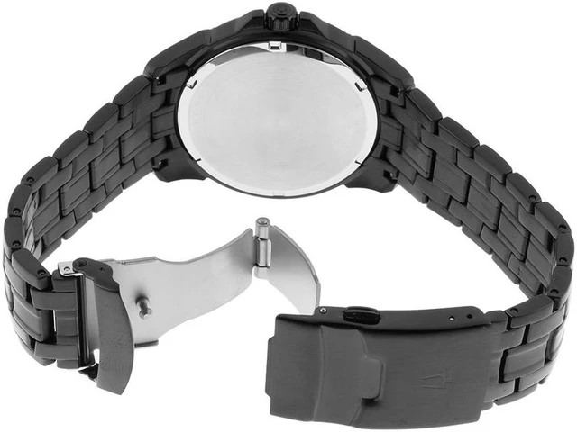 Alt view image 3 of 12 - Bulova Mens Day/Date Black ION Finish Bracelet Dress Quartz Watch 98C121