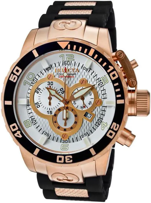 Main image of Invicta 10620 Men's Corduba Chronograph Silver-Tone Textured Dial Black Polyurethane And 18K Rose Gold Plated Ss Watch