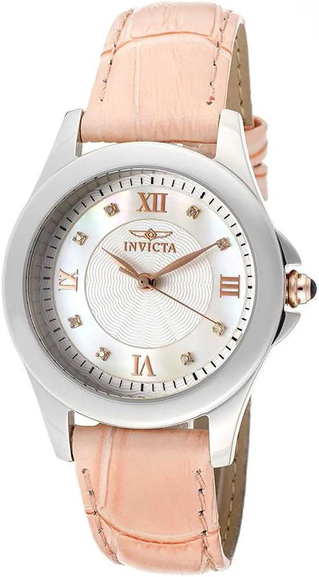 Main image of Invicta 12544 Women's Diamond Angel Pink Genuine Leather White And White Mop Dial Ss Watch