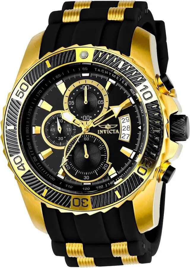 Main image of Invicta 22430 Men's Pro Diver Chronograph Black Silicone & Pu Black Dial 18K Gp Ss Watch