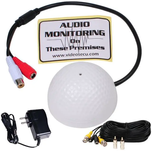 Main image of VideoSecu Mini Microphone RCA Audio CCTV Security Camera Mic with Cable Power Supply A92