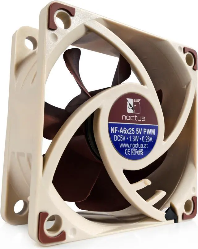 Alt view image 4 of 8 - Noctua NF-A6x25 5V PWM, Premium Quiet Fan, 4-Pin, 5V Version (60mm, Brown)