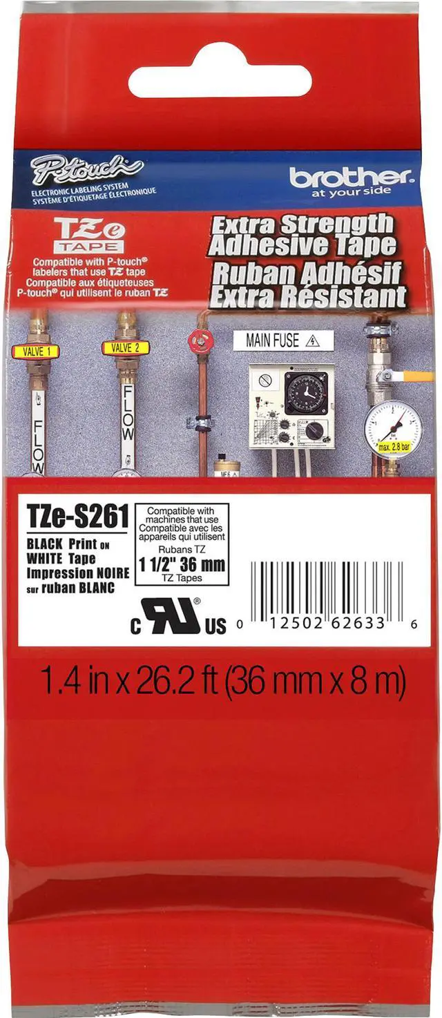Main image of Brother TZES261 36 mm (1.40") Black on White Tape with Extra Strength Adhesive, 8 m (26.20 ft.)