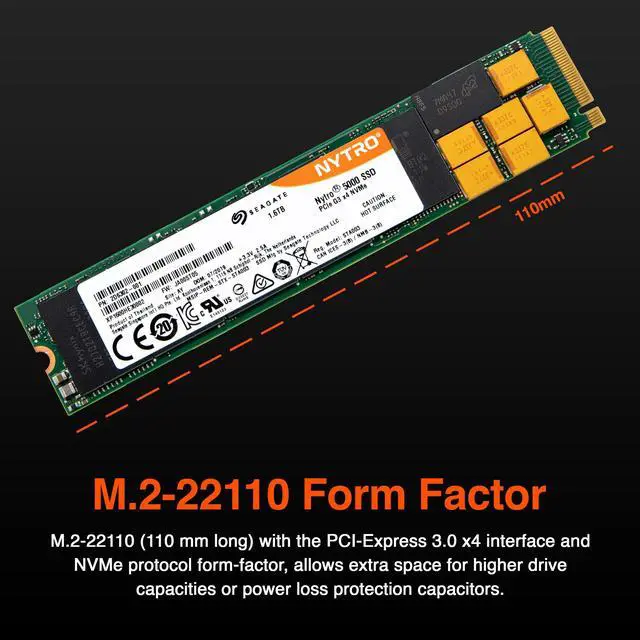 Alt view image 3 of 4 - Seagate Nytro 5000 SSD 1600GB 3D cMLC PCIe Gen 3.0 x4 NVMe 1.2a M.2 22110 Internal Data Center Solid State Drive (XP1600HE30002)