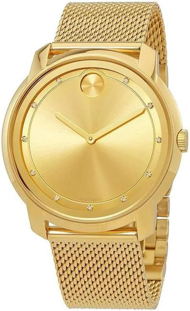 Alt view image 4 of 7 - Movado Bold Mens Gold Dial Mesh Bracelet Swiss Quartz Watch 3600460