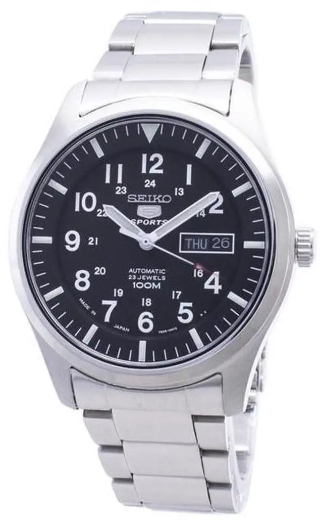 Alt view image 6 of 13 - SEIKO 5 SNZG13 SNZG13J1 Army Automatic Black Dial Stainless Steel Men's Watch