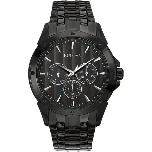 Alt view image 12 of 12 - Bulova Mens Day/Date Black ION Finish Bracelet Dress Quartz Watch 98C121