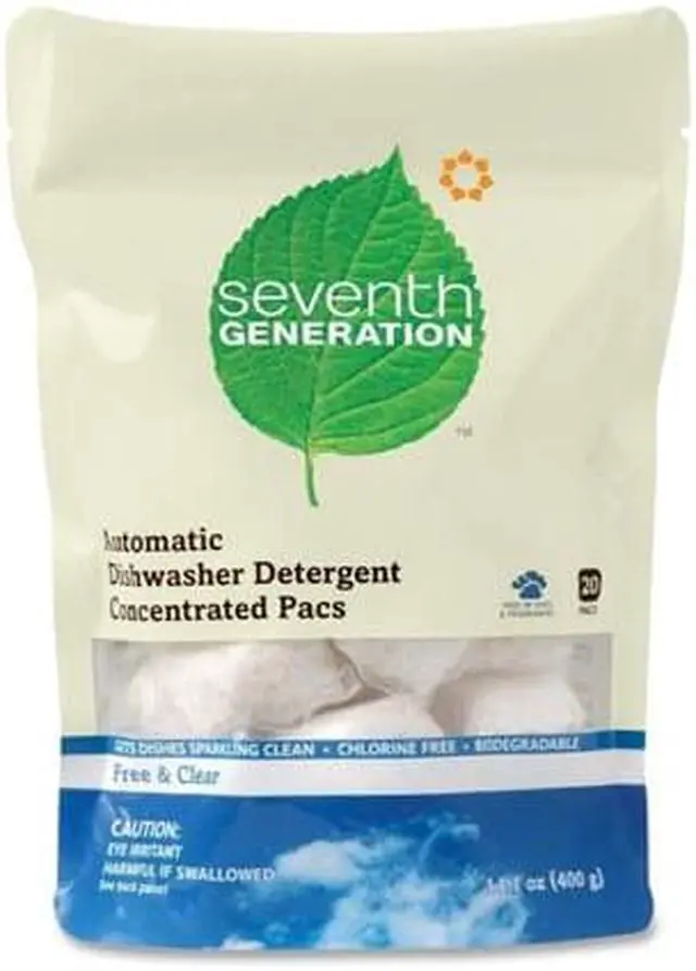 Main image of Seventh Generation 22818PK Natural Dishwasher Detergent Concentrated Packs, Free & Clear, 20 Packets/Pack, 1 Pack