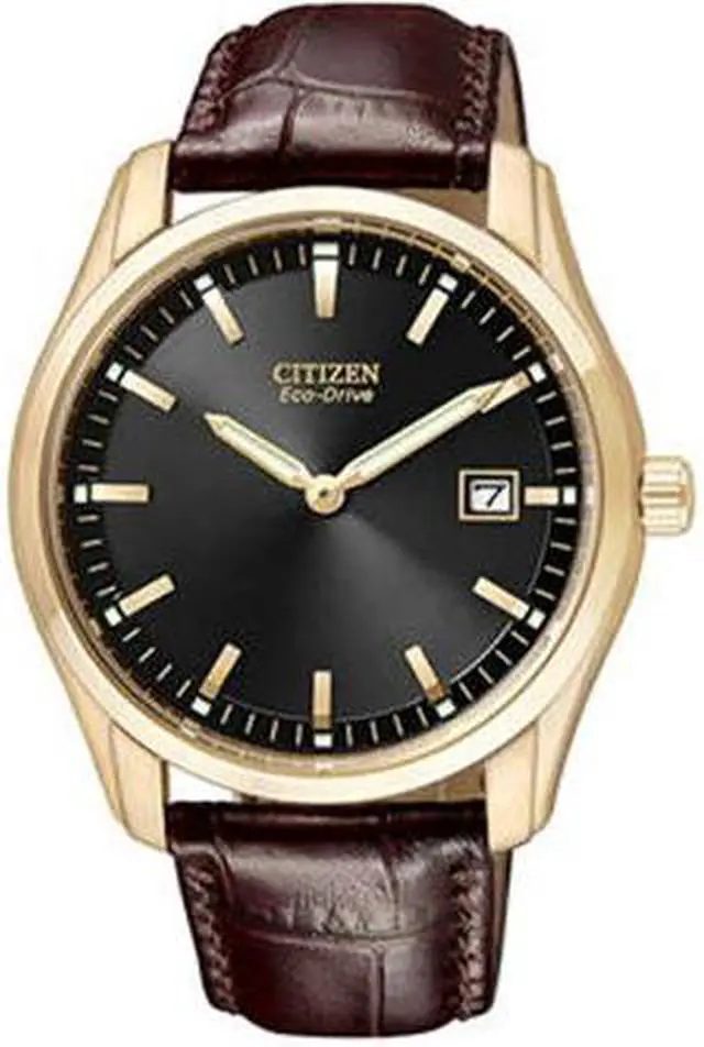 Alt view image 5 of 18 - Citizen Eco-Drive Mens Black Date Rose Gold Leather Watch AU1043-00E