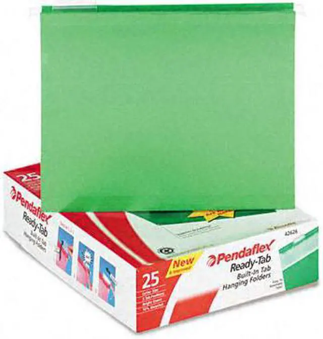 Main image of Tops Pendaflex 42626 Ready-Tab Reinforced Hanging Folders  1/5 Tab  Letter  Bright Green  25 per Box