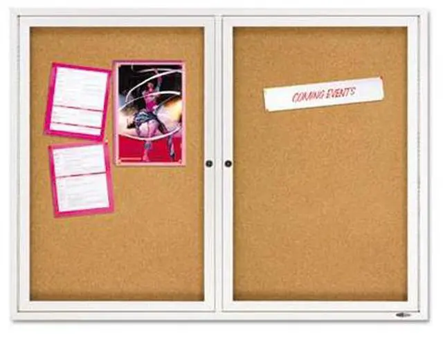 Main image of Quartet Enclosed Bulletin Board Natural Cork/Fiberboard 48 x 36 Silver Aluminum Frame 2364