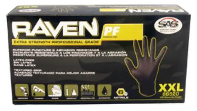 Main image of Sas Safety Corp SS66516 Raven Nitrile Small Powder-free Gloves - Black
