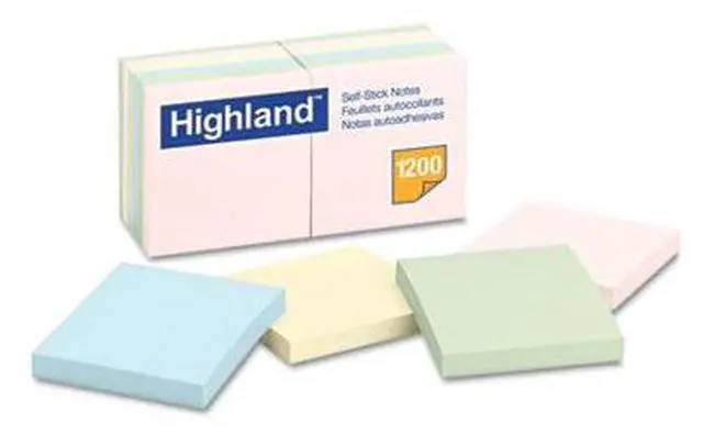 Main image of Highland Self-Stick Notes 3 x 3 Assorted Pastel 100-Sheet 12/Pack 6549A