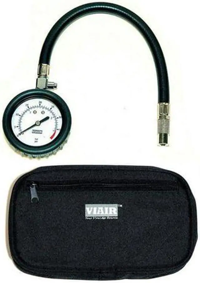 Main image of VIAIR 90059 Viair 2.5 inch Tire Gauge with Hose 0 to 15 PSI - Storage Pouch