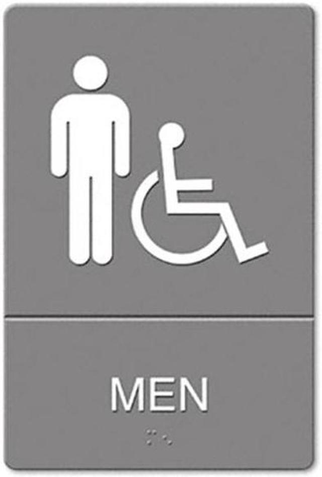 ADA Sign, Men Restroom Wheelchair Accessible Symbol, Molded Plastic, 6 x 9, Gray ADA Sign, Men Restroom Wheelchair Accessible Symbol, Molded Plastic, 6 x 9, Gray