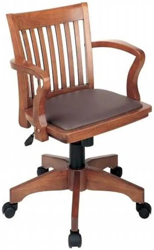 Main image of Office Star 108FW-1 Deluxe Wood Bankers Chair with Vinyl Padded Seat in Fruit Wood Finish with Brown Vinyl- Fruitwood Finish - Brown Vinyl