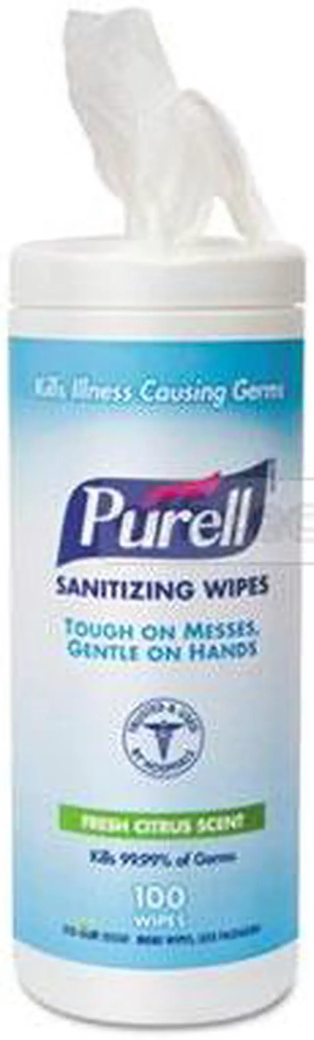 Main image of Gojo 911112CT Premoistened Sanitizing Wipes, Cloth, 5.78 in. x 7 in., 100-Canister, 12 Canisters-CT
