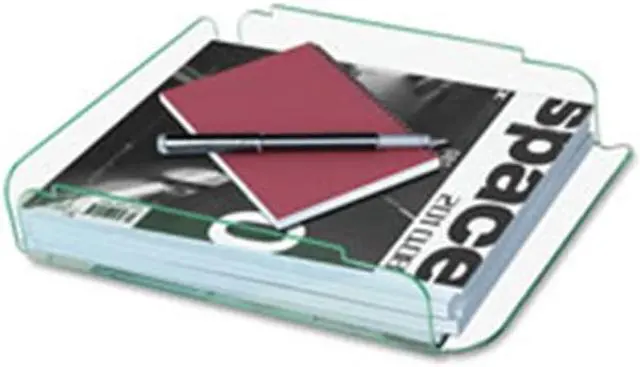 Alt view image 9 of 19 - Lorell Single Stack Letter Tray 10"x13-1/4"x2-1/2" CL/GN Acrylic 80654