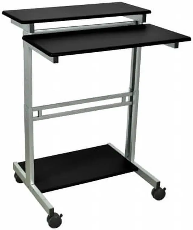 Alt view image 3 of 12 - Luxor 31.5"W Mobile Computer Workstation Cart Desk with Keyboard Tray (Grey/Black)