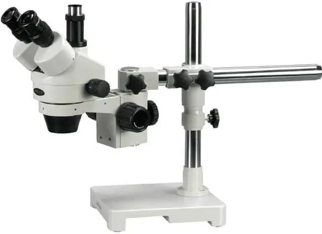 Alt view image 8 of 9 - 7X-45X Trinocular Stereo Zoom Microscope on Single Arm Boom Stand