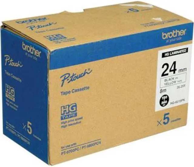 Alt view image 2 of 2 - Brother HGE6515PK Black On Yellow Hge Tape With Standard Adhesive - 5 Pack