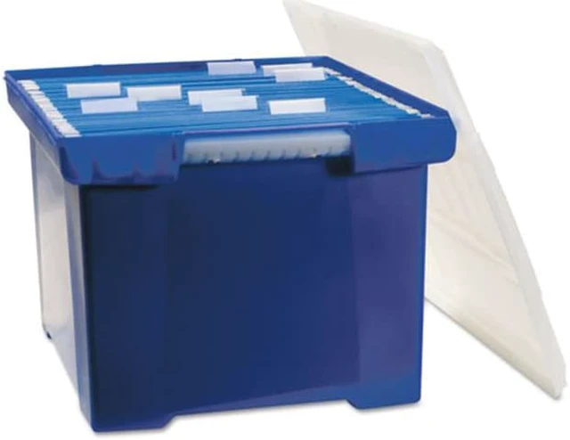 Main image of Storex Industries Corporation 61554U01C Plastic File Tote Storage Box, Letter/Legal, Snap-On Lid, Blue/Clear